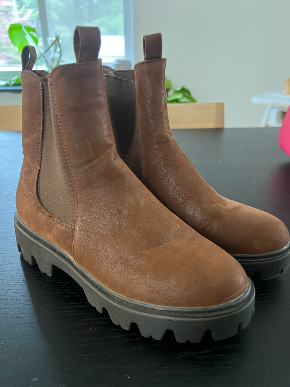 Women’s Brown Suede Chelsea Booties with Lug Sole